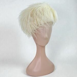 Vintage 1950s Frost Bros Ostrich Feather Cocktail Hat Ivory Union Made